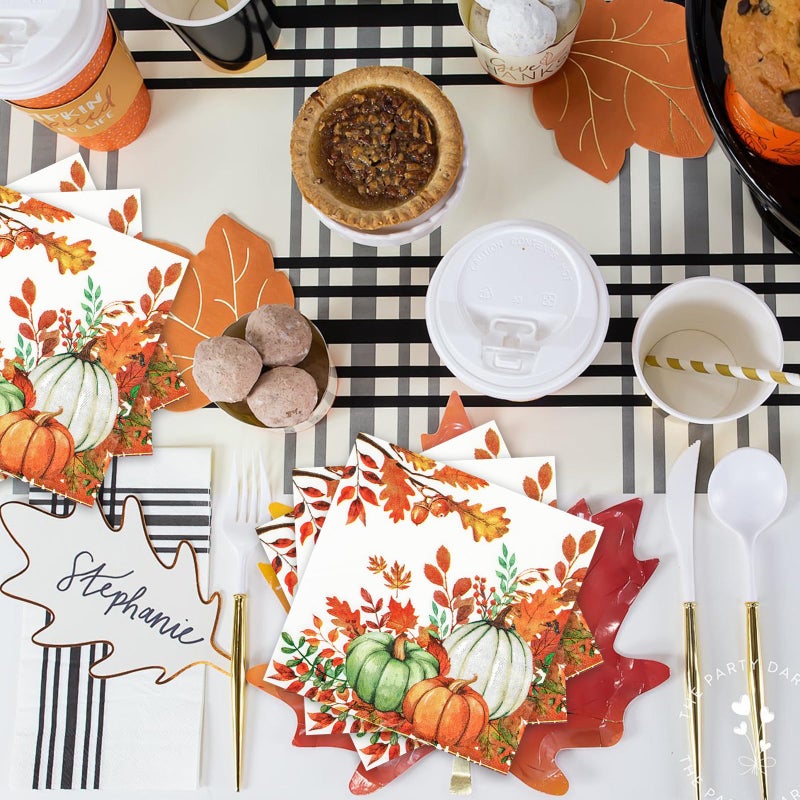 EVYIENEN 40 PCS Fall Pumpkin Paper Napkins Watercolor Autumn Luncheon Napkins Disposable Pumpkins Maple Leaves Party Napkin for Autumn Thanksgiving Harvest Home Kitchen Party Supplies, 6.5 x 6.5 Inch - Image 4